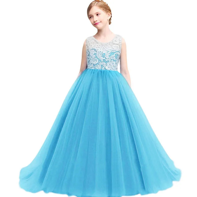 Girl's clothes Flower Girl Dresses Ball Gown White Lace Sleeveless Long Wedding Pageant First Communion for Girls | Детская одежда