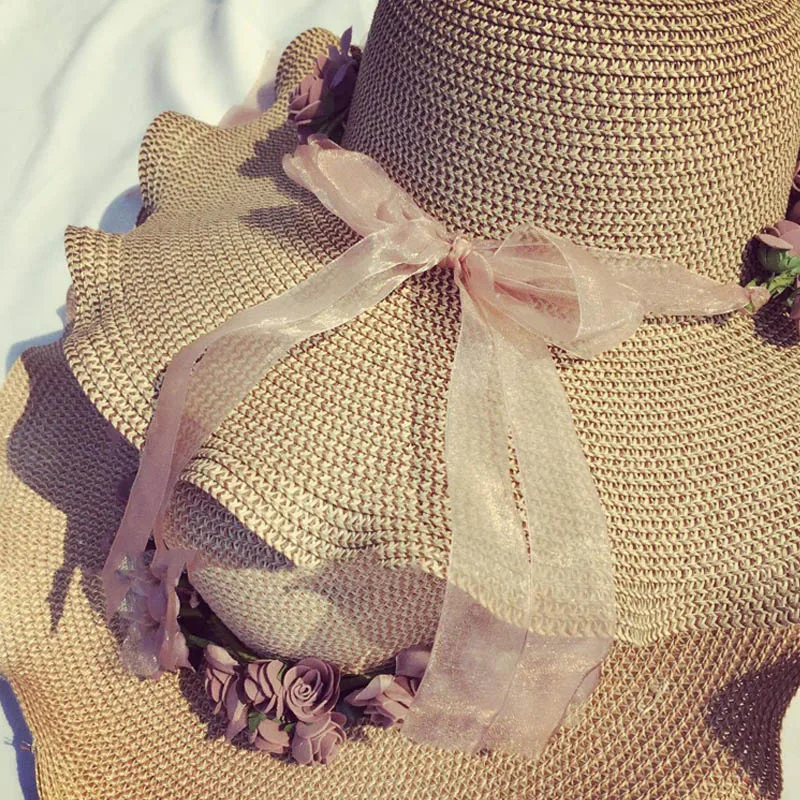 Шляпа женская Соломенная с широкими полями и защитой от УФ лучей|sun hats for women|sun