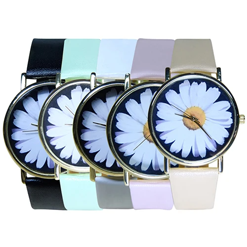 Новинка 2015 женские наручные часы с маргариткой для студентов кварцевые