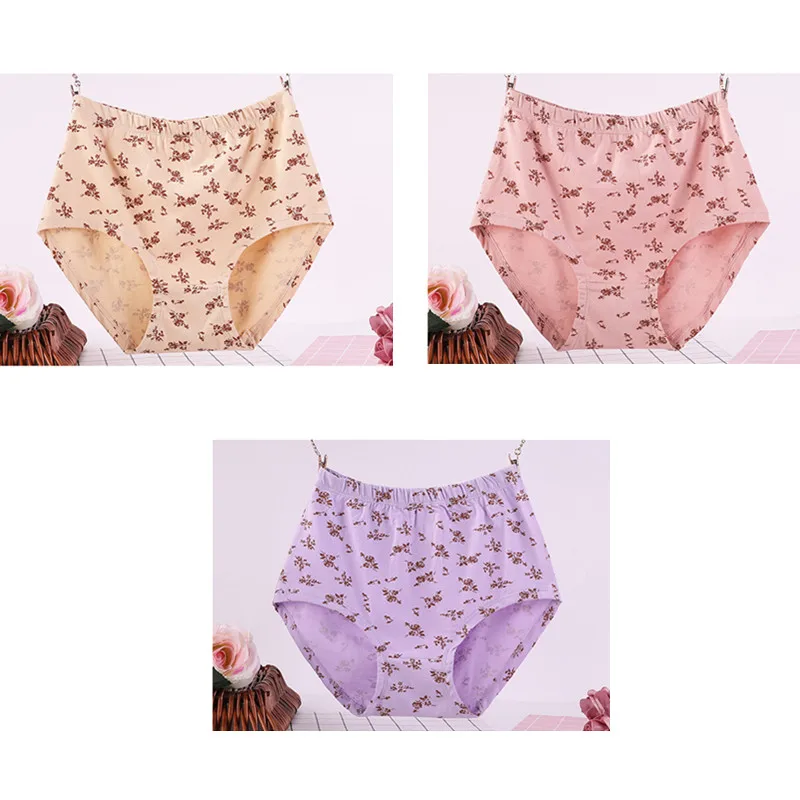skin purple pink 3 шт./лот, женские дышащие трусы большого размера с XL-6XL цветочным принтом, хлопковые трусы с высокой талией, нижнее белье 3361 - Цвет: skin purple pink