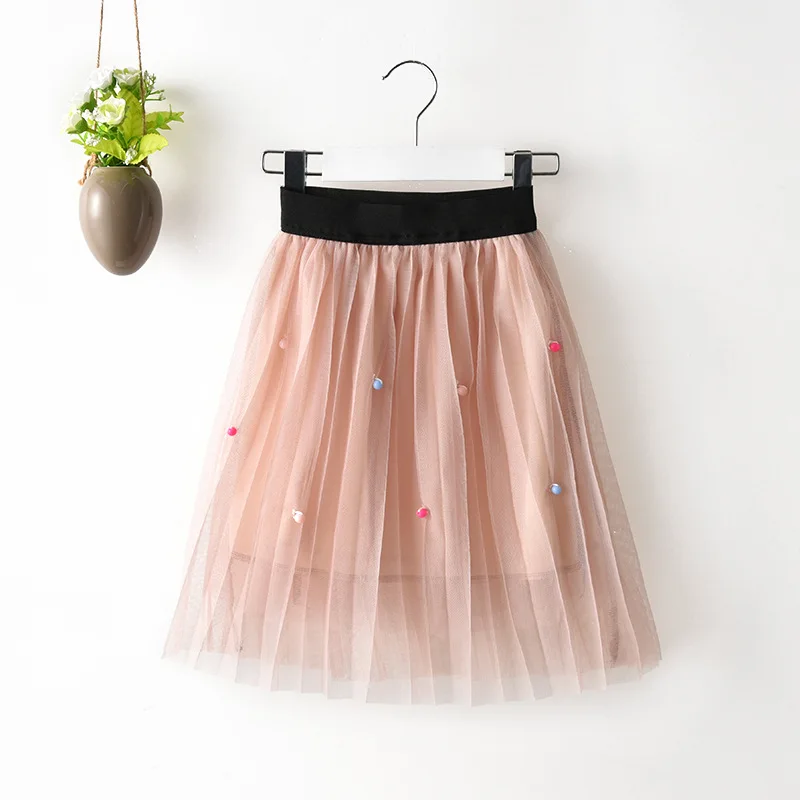 2019 Spring Pearls Lace Skirt for mother &amp daughter Little Girl Mid-Calf Mesh Skirts Toddler Bead Family Outfit High Waist | Мать и