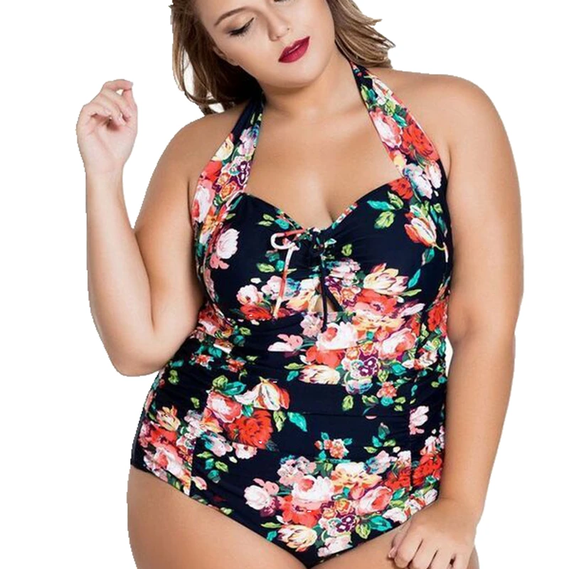 Купальник большого размера с принтом в стиле ретро Цельный купальник высокой