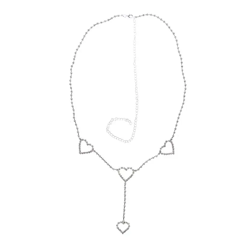 Sexy Waist Chain Rhinestone Heart to Heart Body Chain For Party Beach Auto Show