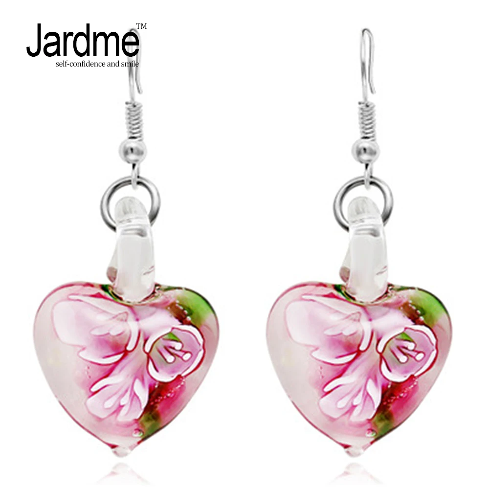 Jardme Cute Love Heart Murano Glass Drop Earrings Pink Magical Venice Ornaments Inspiration Girl Friend Gift Jewelry | Украшения и
