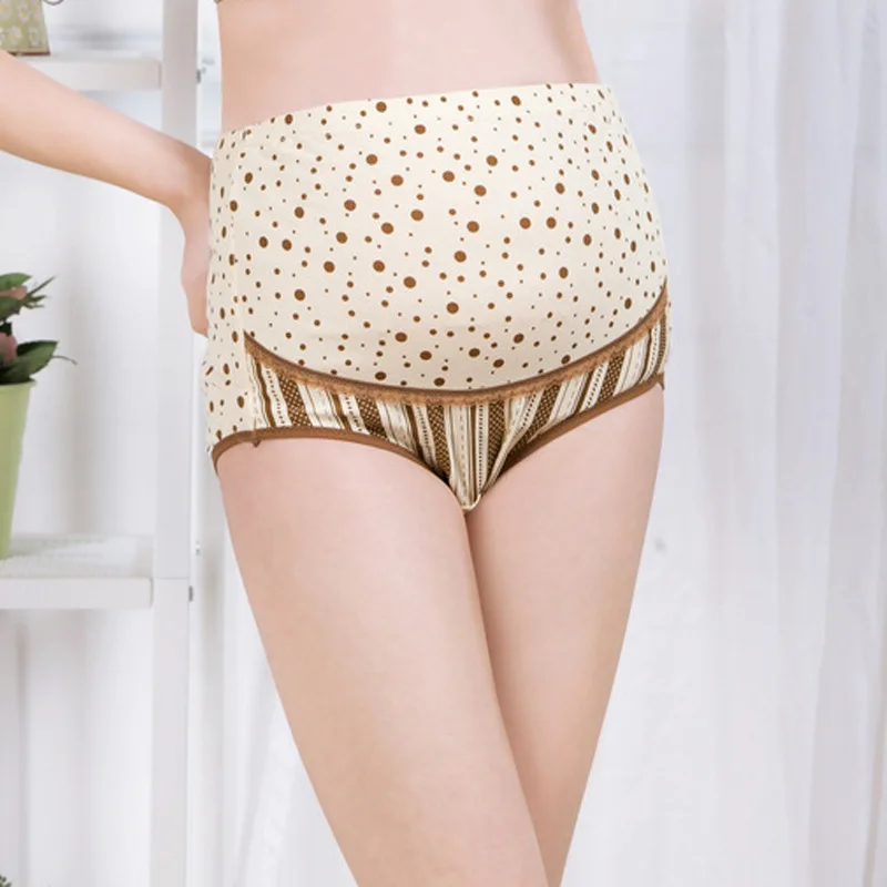100% хлопковые трусики для беременных с высокой талией принтом в горошек нижнее