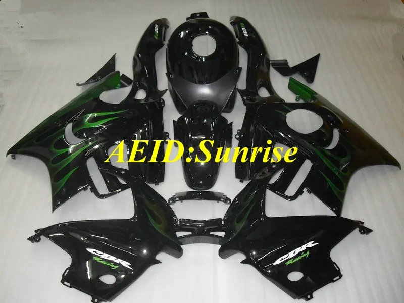 Обтекатель для HONDA CBR600F3 97 98 CBR600 F3 CBR 600F3 1997 1998 600 ABS черно зеленые языки пламени набор