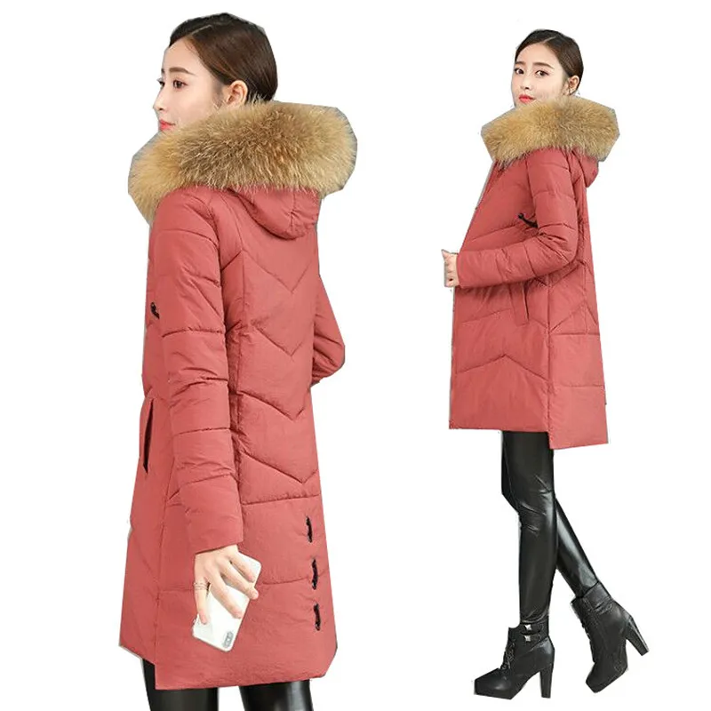 

Осень-зима 2021, модное хлопковое пальто с меховым воротником, женское длинное тонкое плотное хлопковое пуховое пальто корейской версии, хлоп...