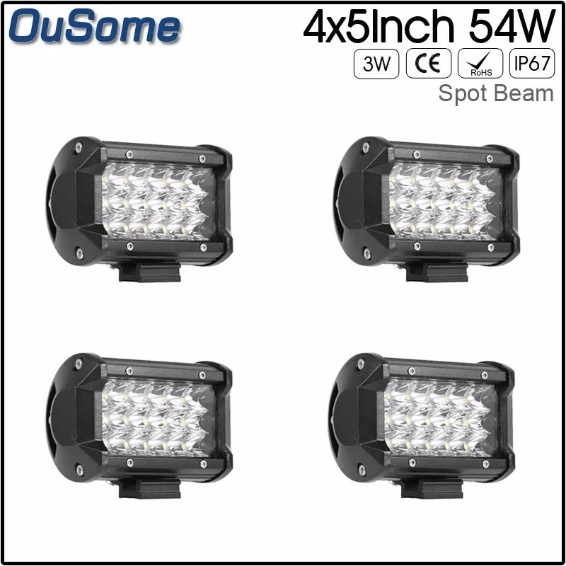 4 pieces 5&quot inch 54W tri rows waterproof high power 12v and 24v offroad LED Work Light truck car boat SUV ATV UTV | Автомобили и