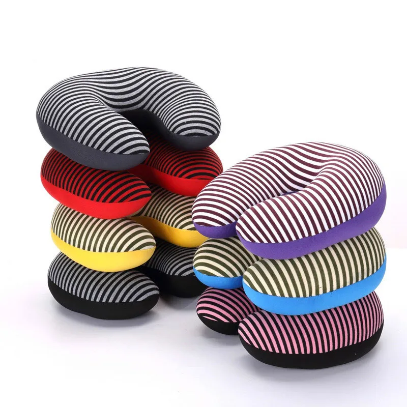 

U Type Travel Pillow Stripe Color Rest Pillow Soft Cushion Neck Pillow For Car Flight Foam Home Decoration Simple Microbeads