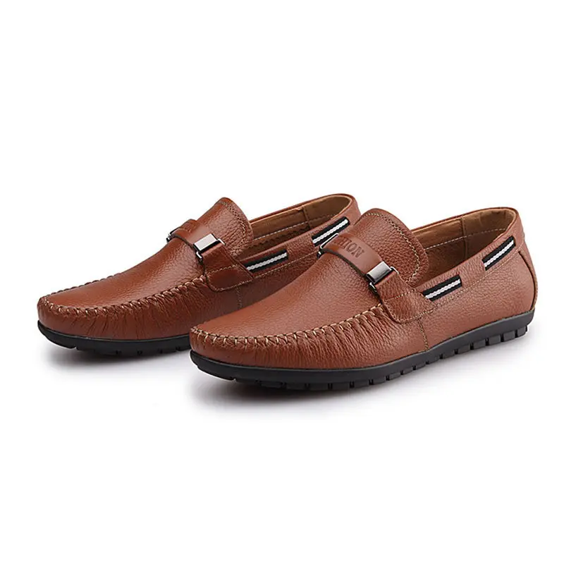JUNSRM Spring leisure men's shoes breathable leather bean beans shoe head layer cow one-pedal mocassin homme | Обувь