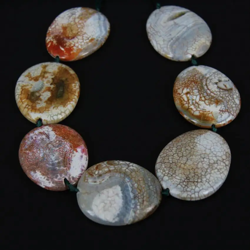 7 Colos Achate Beads 7PCS Strand Smooth Natural Dragon Veins Gems Stone Oval Slab Slice Pendant Large Size Middle Drilled | Украшения и