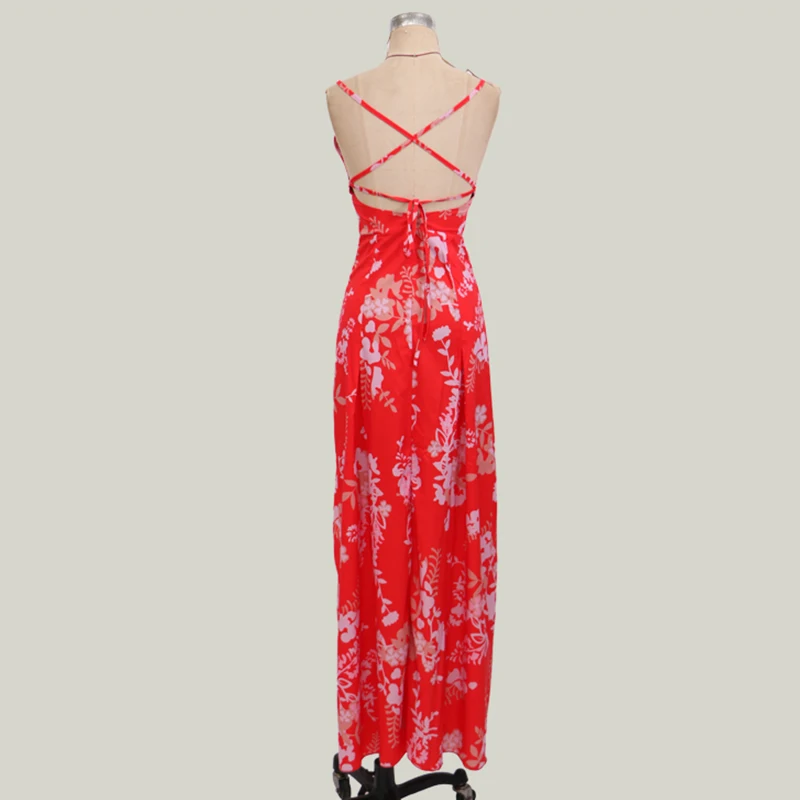 Red Backless floral print long dress 2019 Women Summer Dress Sexy Party Night Bohemian Beach Dresses Elegant Bandage Maxi | Женская