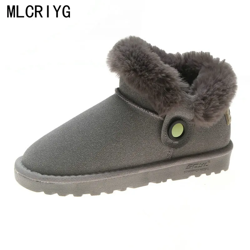 Size35-40/Новинка 2018 года женские зимние ботильоны зимняя обувь из флока с пряжкой и