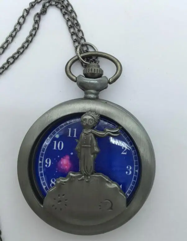 

Оптовая продажа, изысканный дизайн Маленького принца, карманные часы с синей планетой, ожерелье, цепочка, часы, подарок на Рождество детства