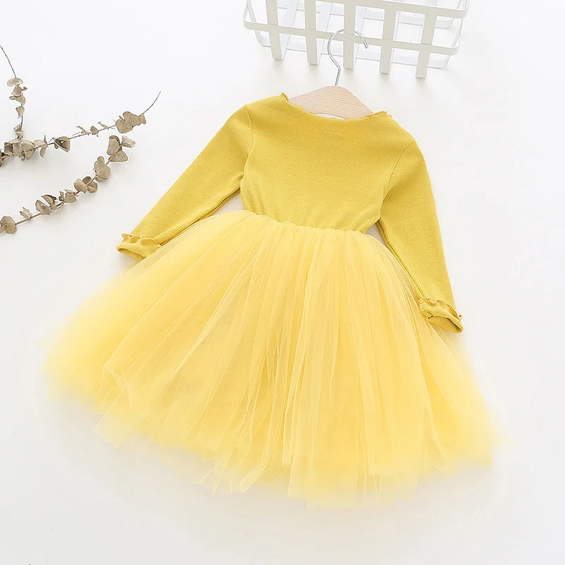 Платье для девочек с длинным рукавом Сетчатое бальное платье 4 вида цветов