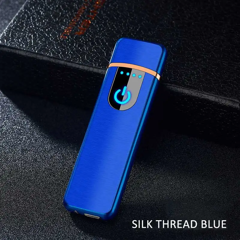 silk thread blue Цинковый сплав прикуриватель датчик на ощупь экран Беспламенное ветрозащитное USB зарядка мужские подарки аксессуары для курения - Цвет: silk thread blue