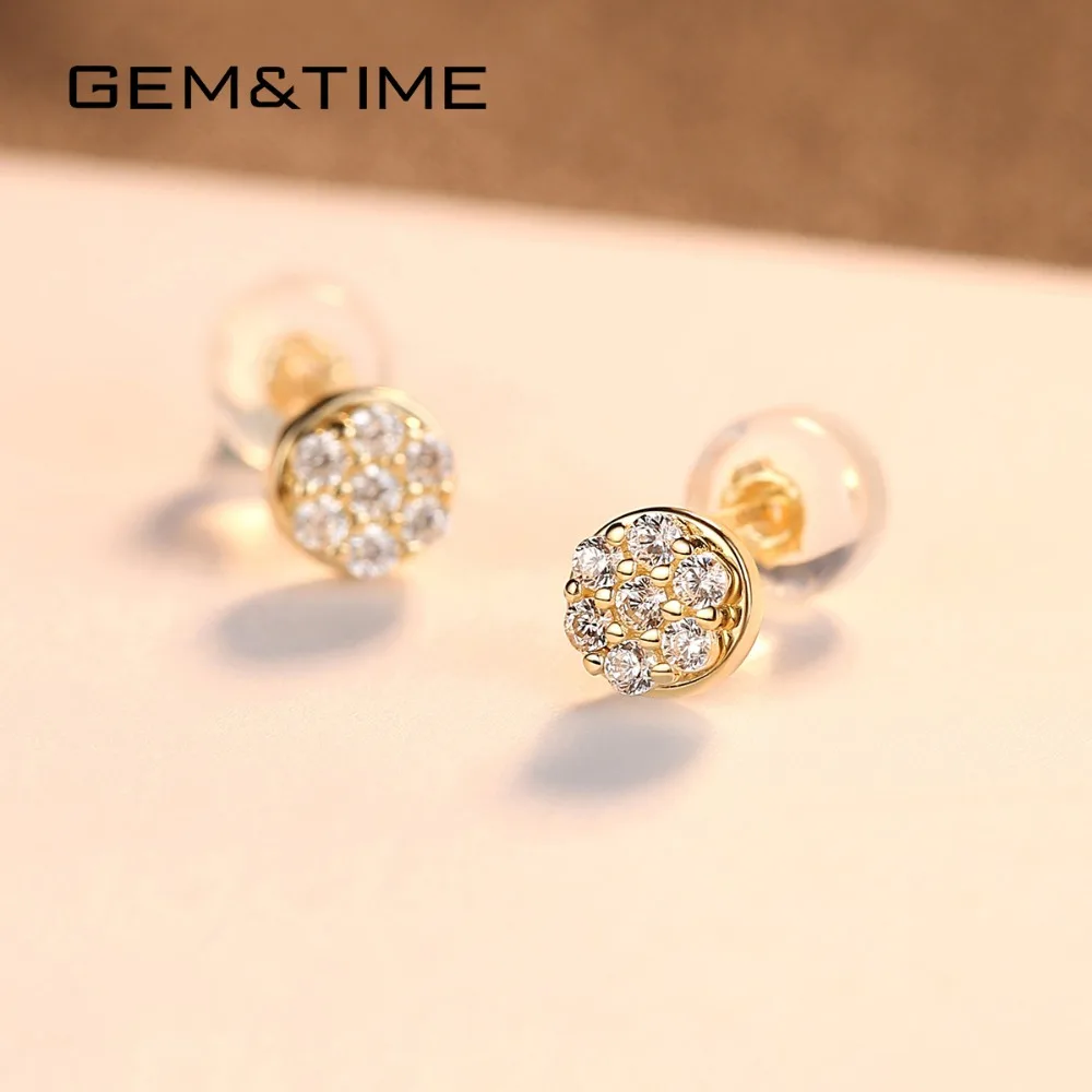 Бренд Gem& Time, настоящие золотые серьги-гвоздики 14 к для женщин, хорошее ювелирное изделие AU585, милые вечерние серьги для девушек 14 к из желтого золота E14026