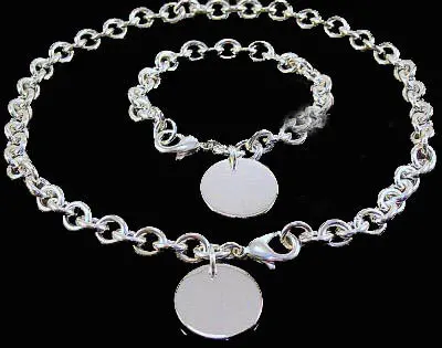 Оптовые посеребренные круглые бирки ожерелье и браслет набор модные