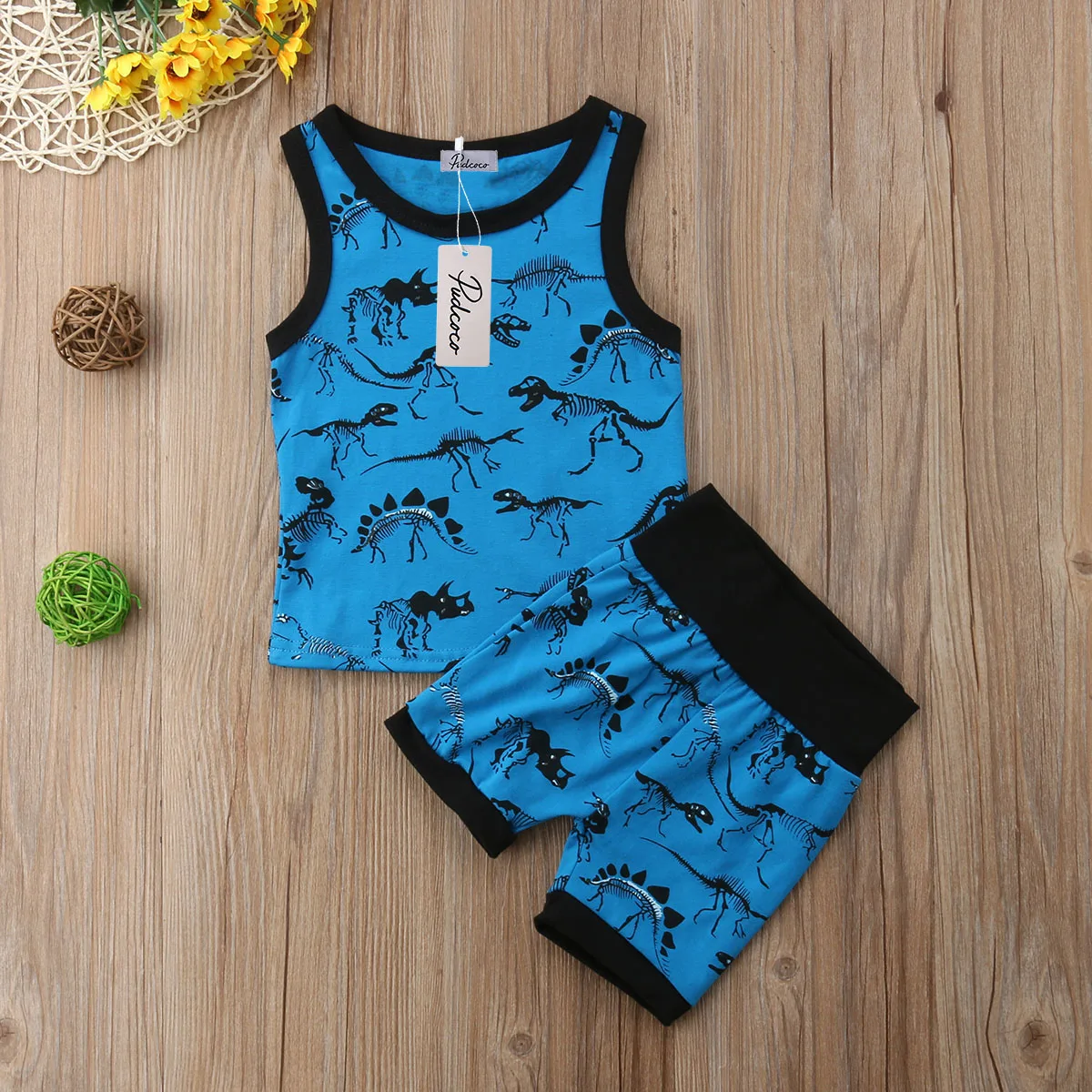 Newborn Toddler Baby Boy Dinosaur Vest Tops+Shorts 2 pcs Clothing Set Outfit Clothes | Детская одежда и обувь