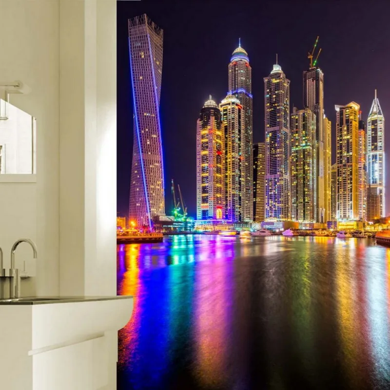 Обои 3d на заказ красивый городской пейзаж ночной вид неоновый свет входные обои