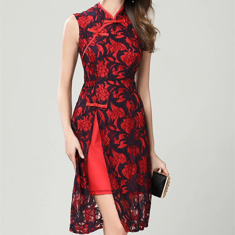 Новинка 2017 года Для женщин летнее платье Высокое качество китайский Стиль черный