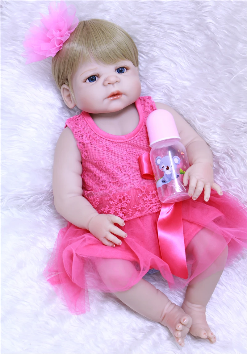 

55cm Full Body Silicone Reborn Baby girl Doll Toys Play House Bathe Toy Newborn Baby Birthday Gift Christmas Present