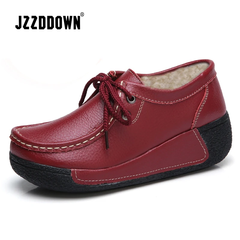 

Туфли женские JZZDDOWN из натуральной кожи с мехом, на платформе, Каблук 5 см
