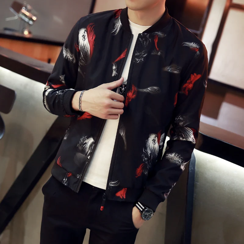 2019 ackets Men Autumn New Stand Collar Floral Bomber Jacket Slim Fit Long Sleeve Casual Camouflage Coats Windbreaker | Мужская одежда