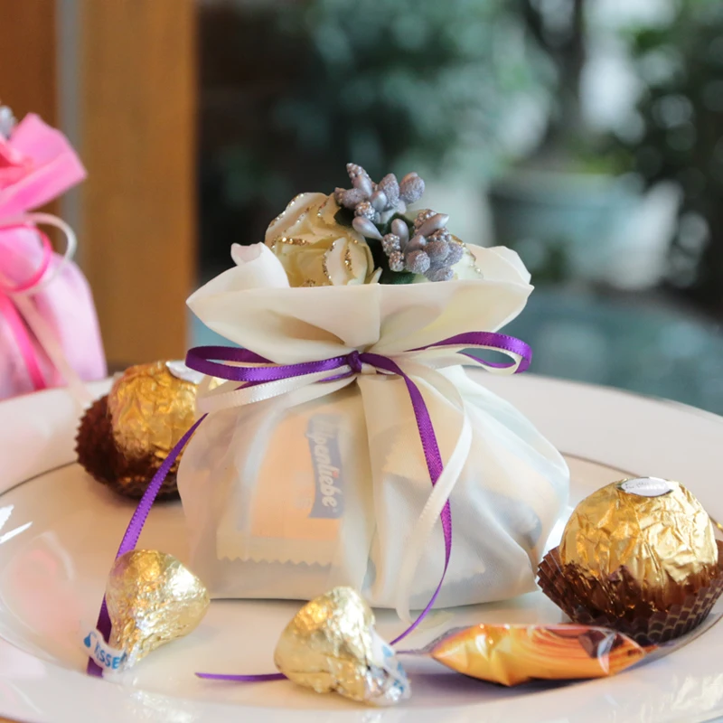 Высококлассный мешок из органзы коробки для конфет подарочные пакеты с цветами