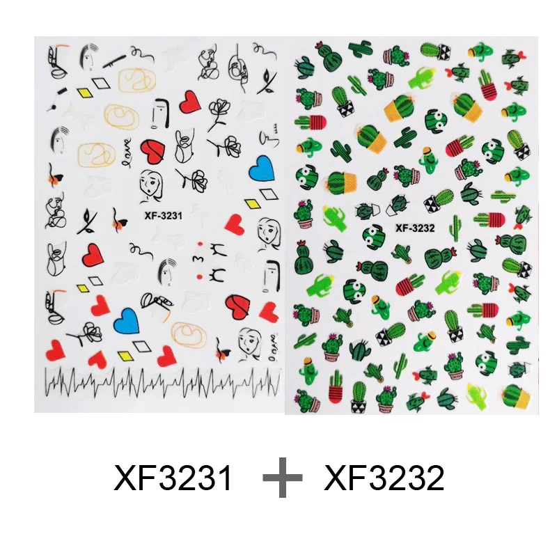 XF3231-XF3232 Addfavor, 2 шт, цветок, лист, милый стикер для ногтей, самоклеющиеся 3D наклейки для дизайна ногтей, наклейка, летнее украшение для ногтей для женщин, девочек, детей - Цвет: XF3231-XF3232