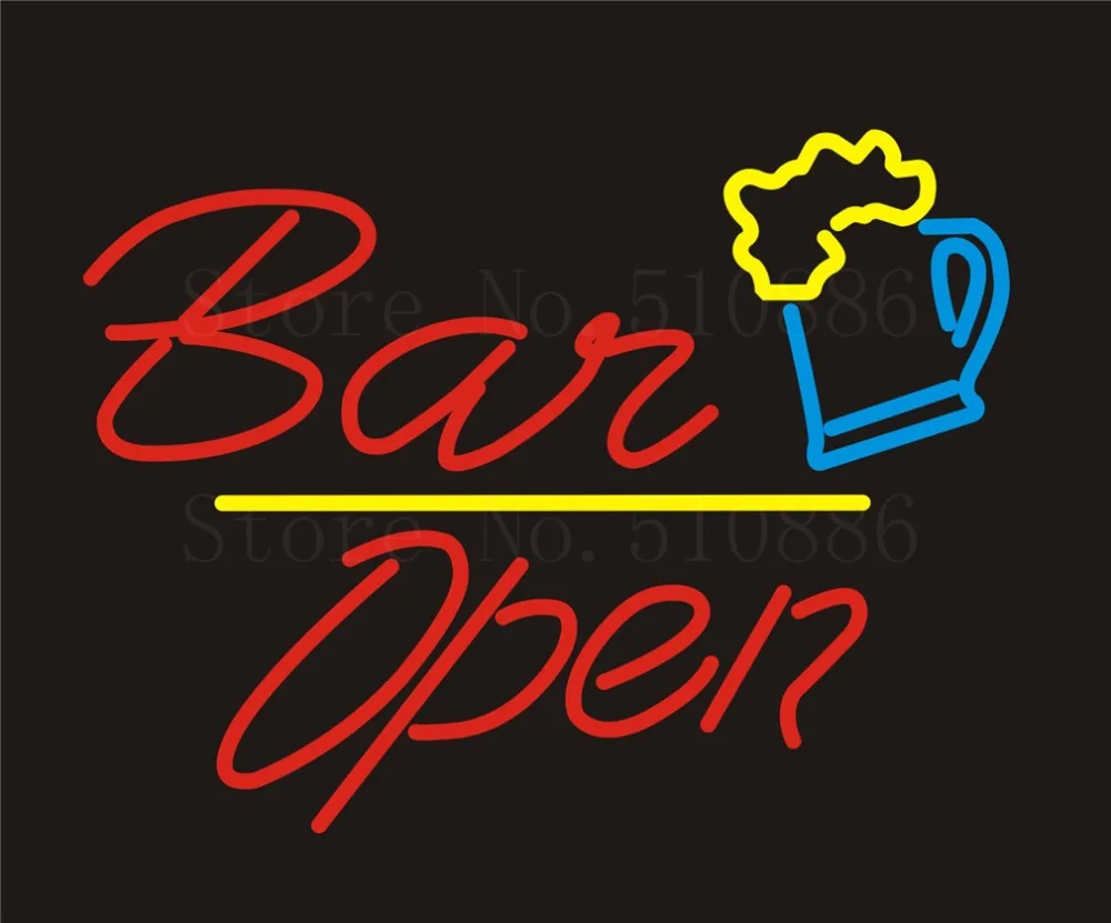 

NEON SIGN For Open Bar cakes Wine Real GLASS Tube Beer PUB Restaurant Signboard store display Shop Light Signs 17*14"