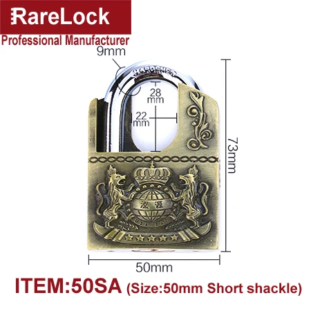 50SA-50mm Short Rarelock MS539 замок под старину для сада ворота дома двери склад автомобиля шкатулка Электрический шкаф ящик тренажерный зал шкафчик 4 ключа h - Цвет: 50SA-50mm Short