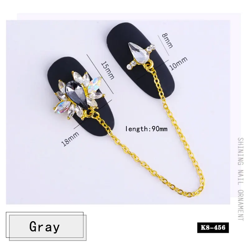 Gray Drop 2/5 шт./лот, стразы с крыльями ангела для ногтей, украшения с длинной цепочкой, подвески для дизайна ногтей, стразы, многоцветный Декор для невесты, свадьбы - Цвет: Gray Drop
