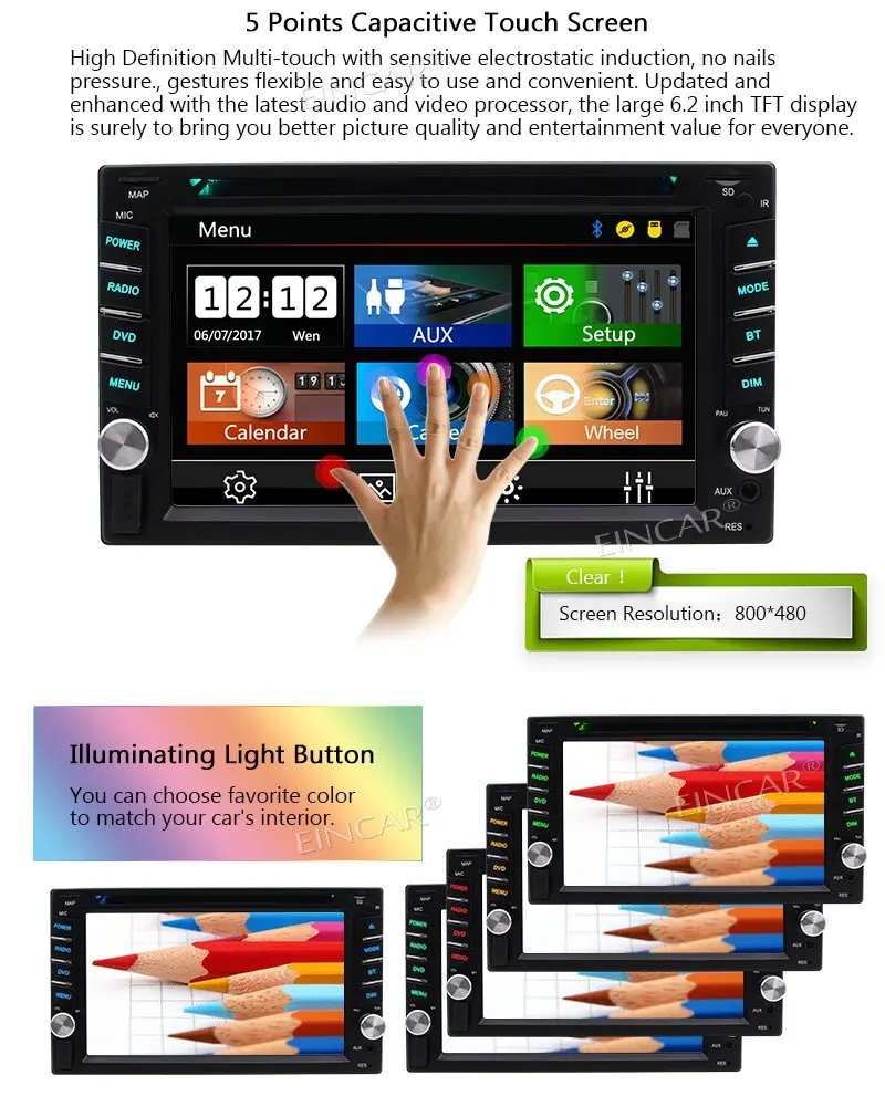 Двойной Din автомобильный стерео In Dash DVD/CD плеер 6 2 ''Мульти сенсорный емкостный