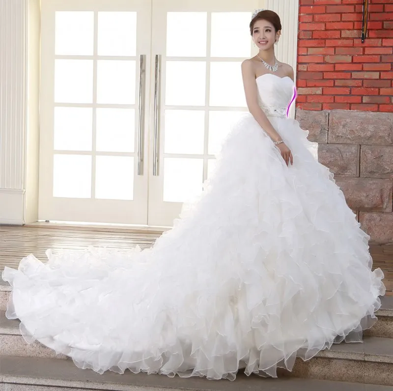 

2020 Stock Corset Organza Dresses for Wedding White Robe de Mariee Princess Organza Beaded Ruffled Plus Size Cheap Bridal Gowns