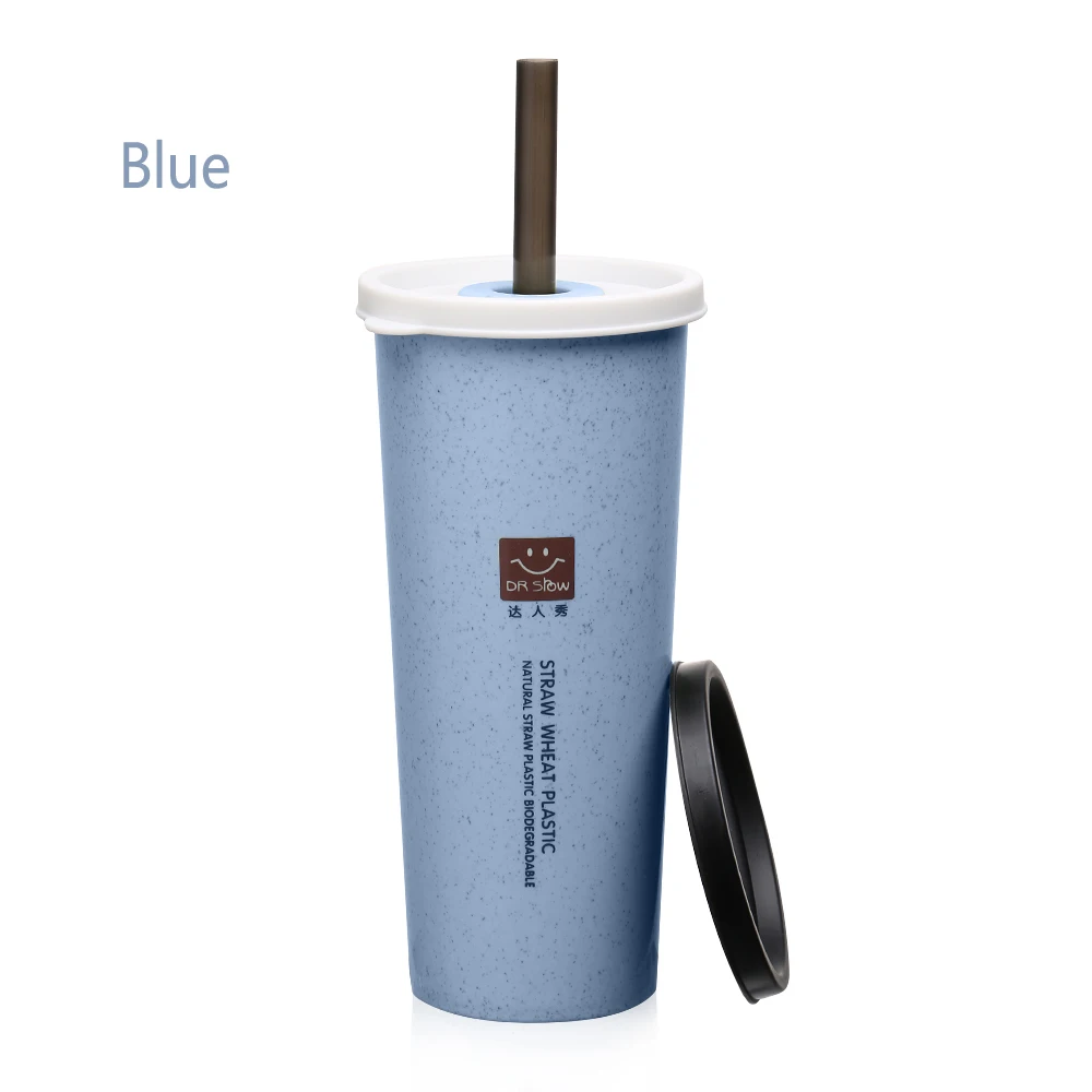 470ml blue 4 цвета, 280 мл/470 мл, ручная чашка из пшеничной соломы, модная мини-чашка для кофе, Студенческая спортивная чашка для воды с соломинкой - Цвет: 470ml blue