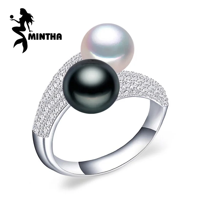 Ювелирные изделия из жемчуга MINTHA, двойные жемчужные кольца, кольца с натуральным пресноводным жемчугом, 925 серебряные кольца для женщин, очаровательные серебряные 925