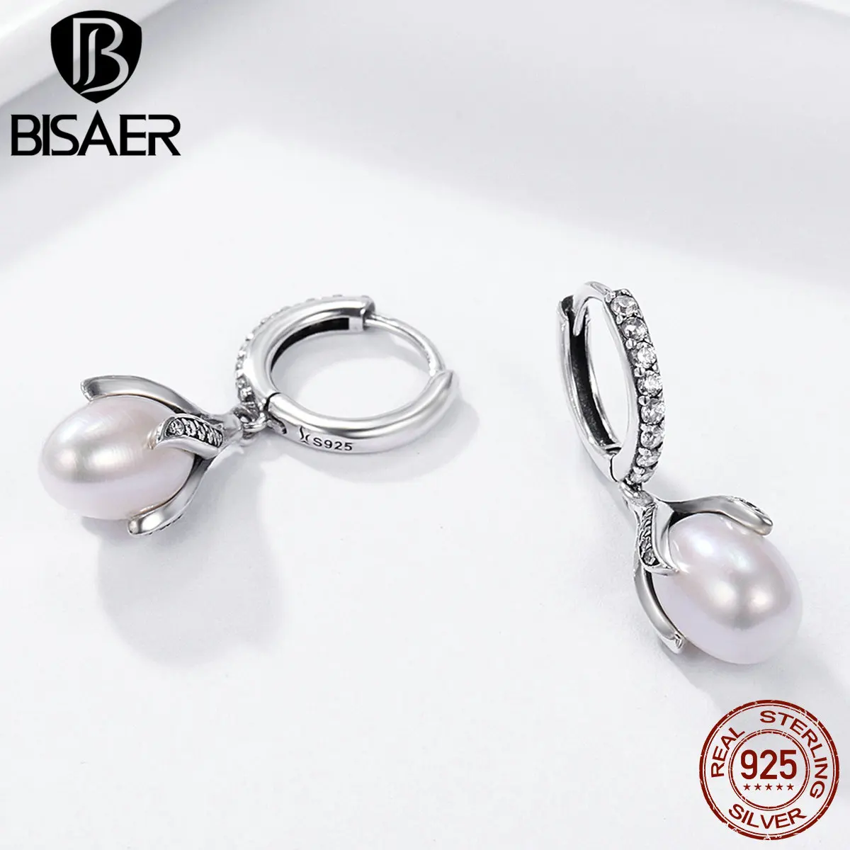 Женские серьги кольца из серебра 100% пробы с искусственным жемчугом|hoop earrings|women hoop