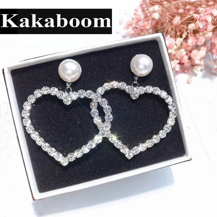 Kakaboom большой кристалл в форме сердца серьги для женщин девушки преувеличены