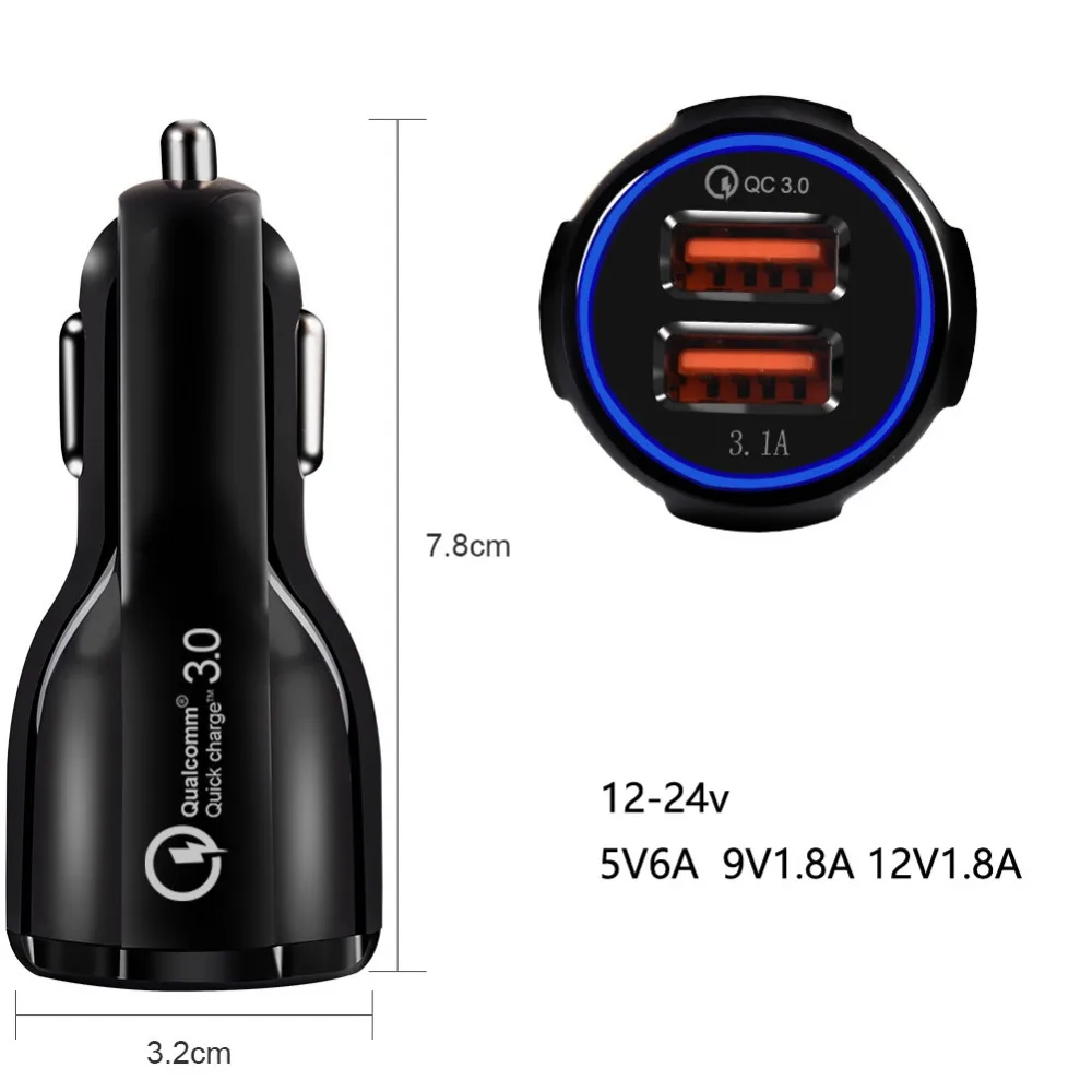 Buyincoins QC3.0 Сертифицированный быстрый заряд двойной 2 USB порт быстрое автомобильное