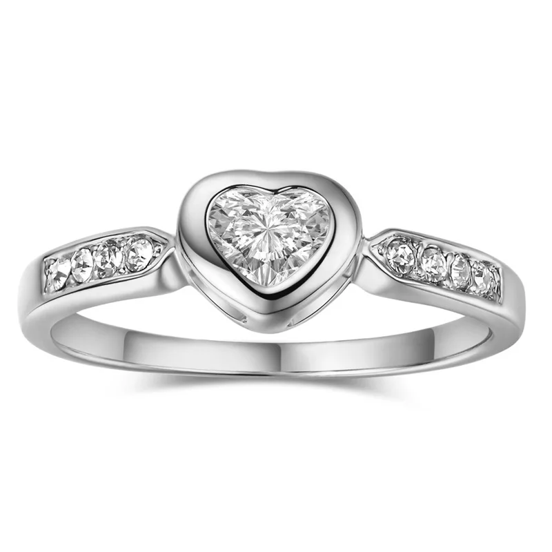 Minimal Crystal Promise Forever Love Heart Rings Stainless Steel filled Ring Women Couple Elegant Wedding Jewelry Anillos Bff | Украшения и