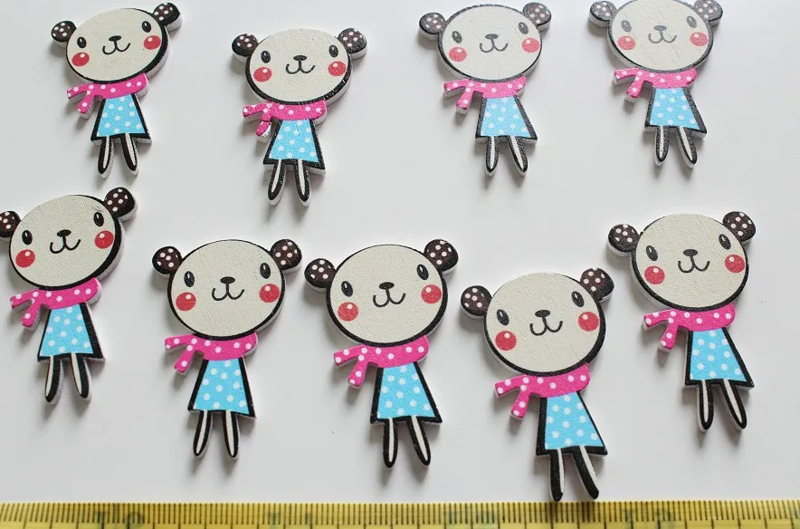 

100PCS Large kawaii lovely girl wooden Cabochons Pendants for diy jewelry ,scrapbook,bags,craft mix color