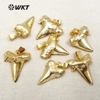wt p248 wholesale natural big sharkteeth pendants for necklace jewelry making beautiful shark tooth fossil with gold color cap