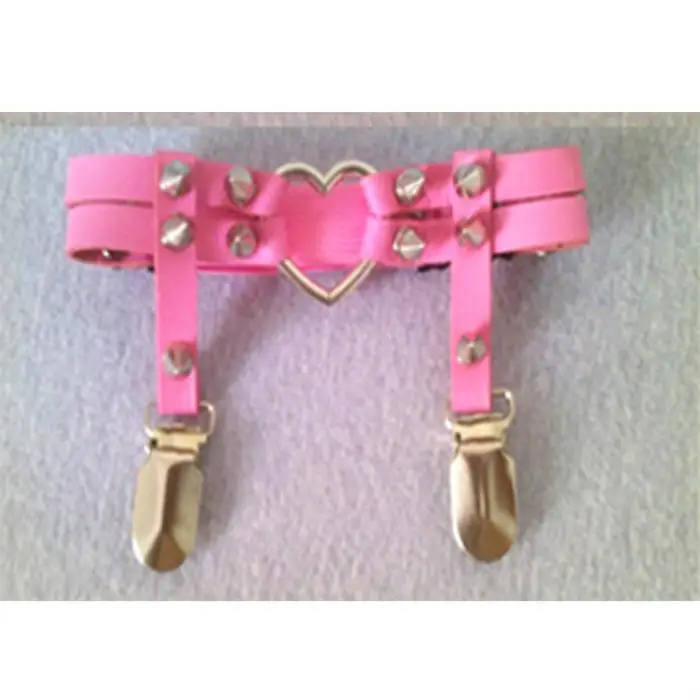 Pink Small Heart Сексуальные ручная работа Харадзюку ноги подвязки искусственная кожа шипы шпильки Панк готика сердце круглая ножка ремень жгут кольцо - Цвет: Pink Small Heart