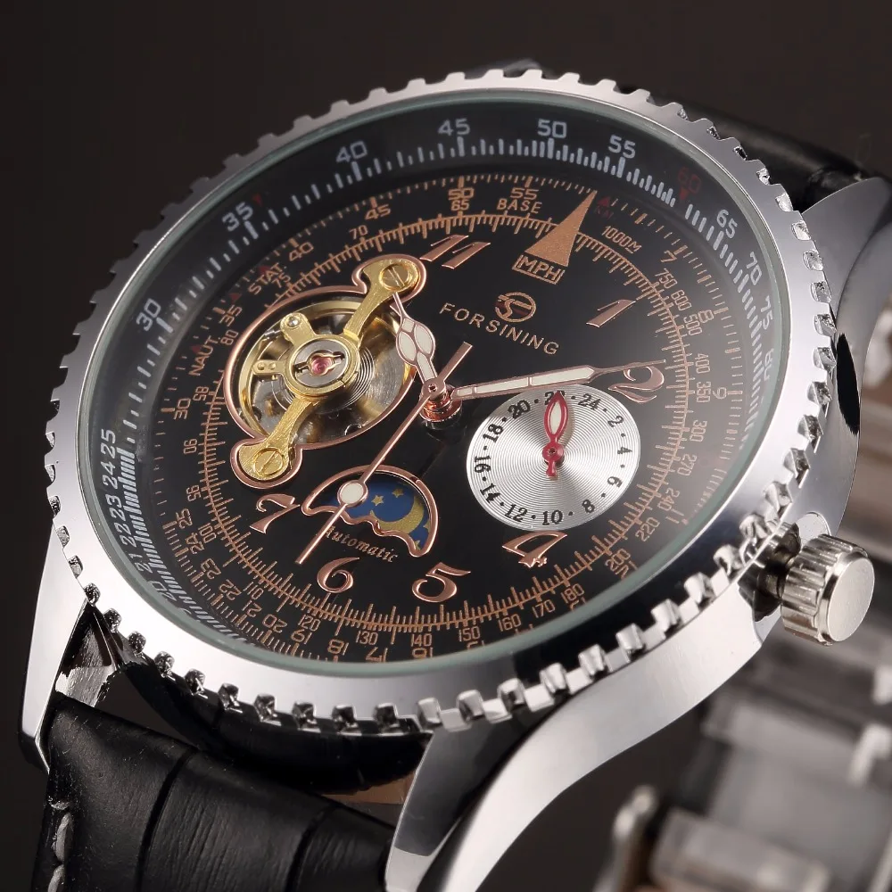 Часы наручные FORSINING Мужские автоматические механические с кожаным ремешком и