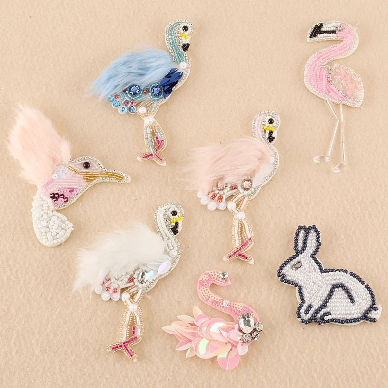 1 шт. блестки патч мех Фламинго ручной работы пришить патчи для одежды Rhinstone