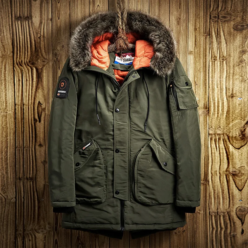 Мужская стеганая куртка из хлопка модная зимняя с искусственным мехом