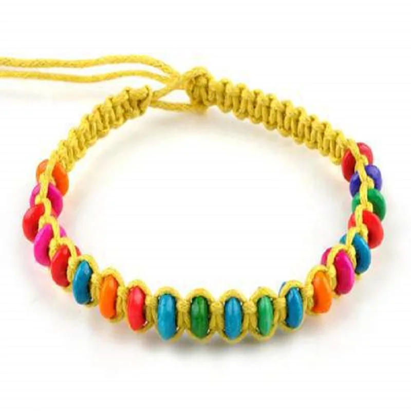 Плетеные браслеты с разноцветными деревянными бусинами для женщин и девушек 13