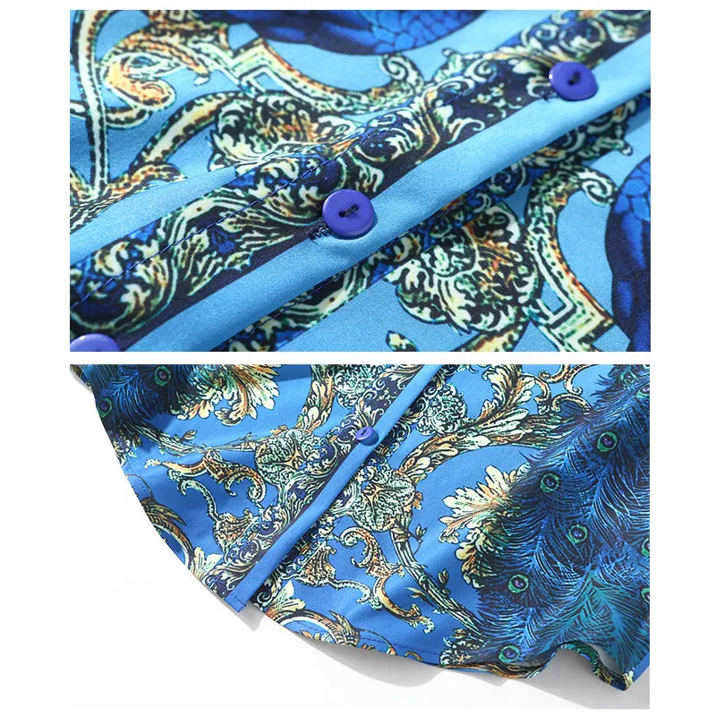 Женская блузка с длинным рукавом Willstage синяя рубашка цветочным принтом и