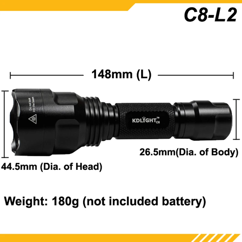 

KDLITKER C8-L2 Cree XM-L2 1000 Lumens 3-Mode LED Flashlight - Black ( 1x18650 )